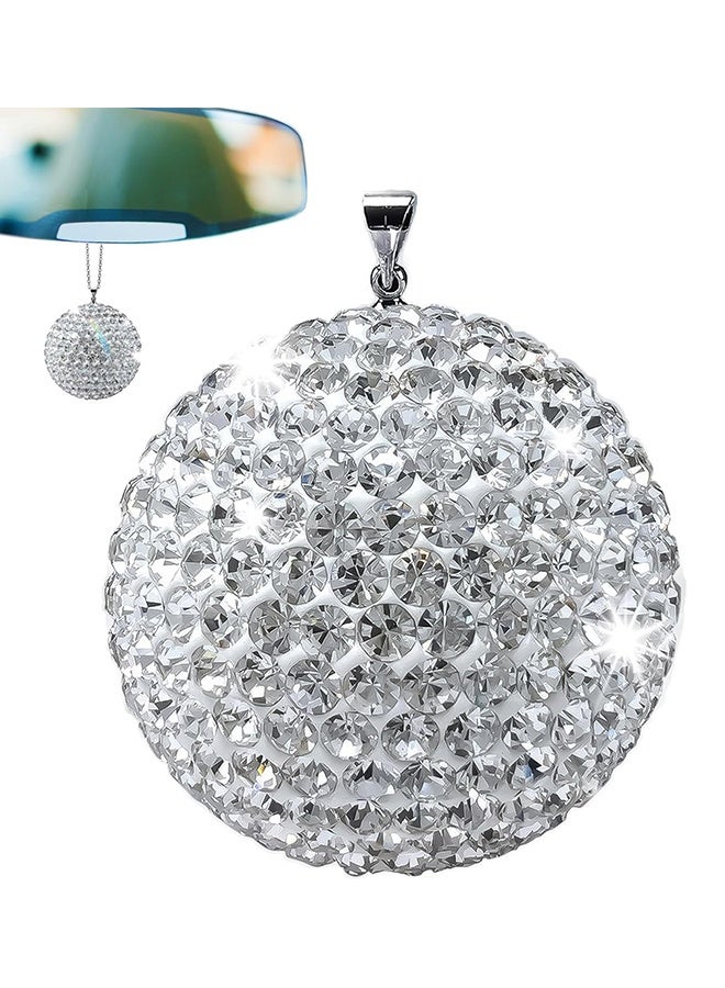 Bling Car Accessories - Elegant 1.37" Crystal Ball Rear View Mirror Charm with Hand-Set Sparkling Rhinestone and 17.7" Long Chain - Bling Rear View Mirror Accessories, Crystal Car Hanging Ornament - Image 1
